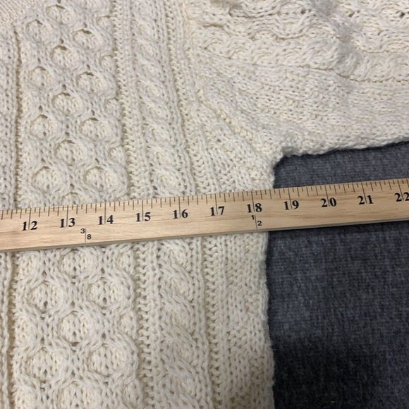 Aran Crafts Sweater Wool Button Front Boyfriend  Cable Knit Cream Fishermancore - Picture 6 of 7
